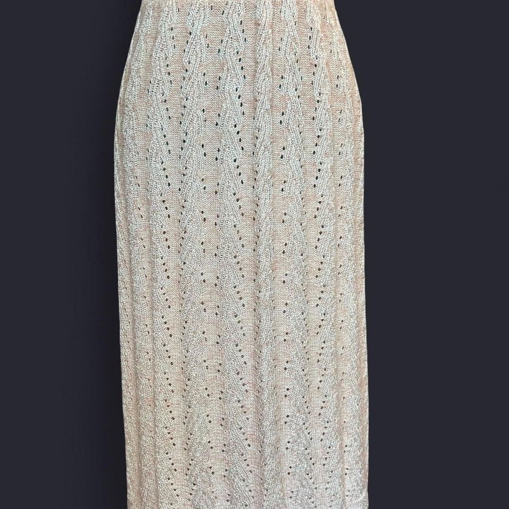 Vintage‎ 60s ILGWU Union Made Pink Knit Pencil Skirt Eyelet Chevron Coquette 10